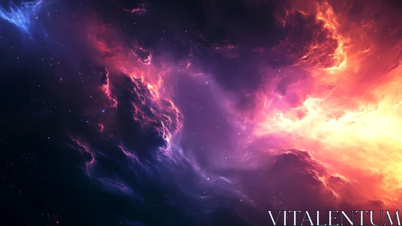 Bipolar cosmic nebula with magenta core and solar flares glow.