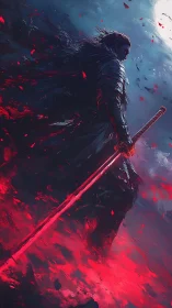 Lunar-backlit void knight wielding incandescent plasma katana.