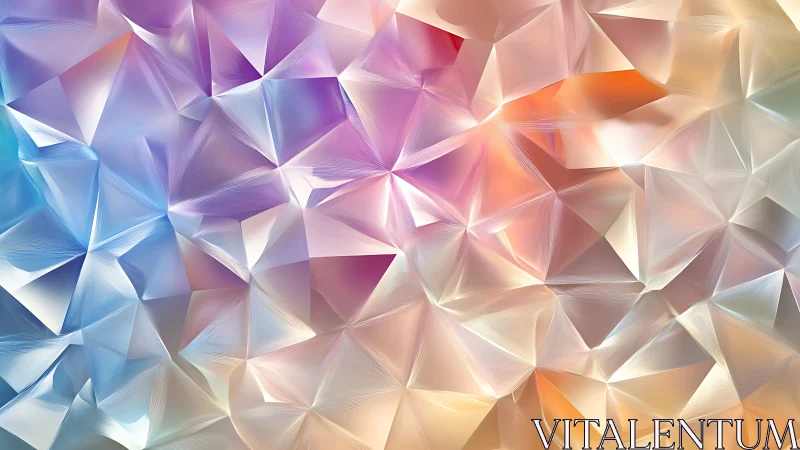 Iridescent low-poly crystal folds glow in soft pastel light
