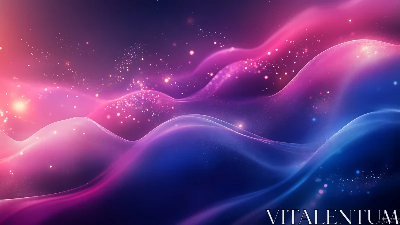 Iridescent cosmic waves drift through glowing starlight fields.