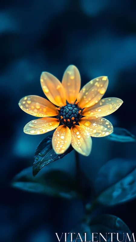 Golden Bloom Against Deep Indigo Darkness