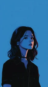 Moody blue portrait of a young woman in dramatic lighting.