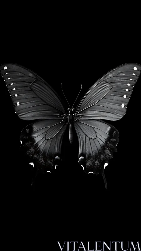 Black butterfly shown centered on solid black background