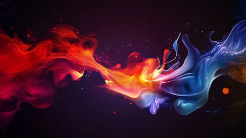 Chromatic firestorm where molten red collides with iceblue light.