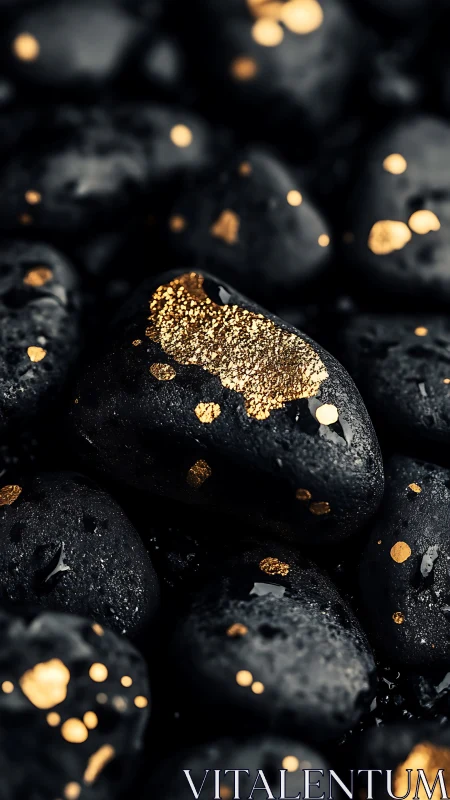 Midnight river stones kissed by scattered molten gold flecks.