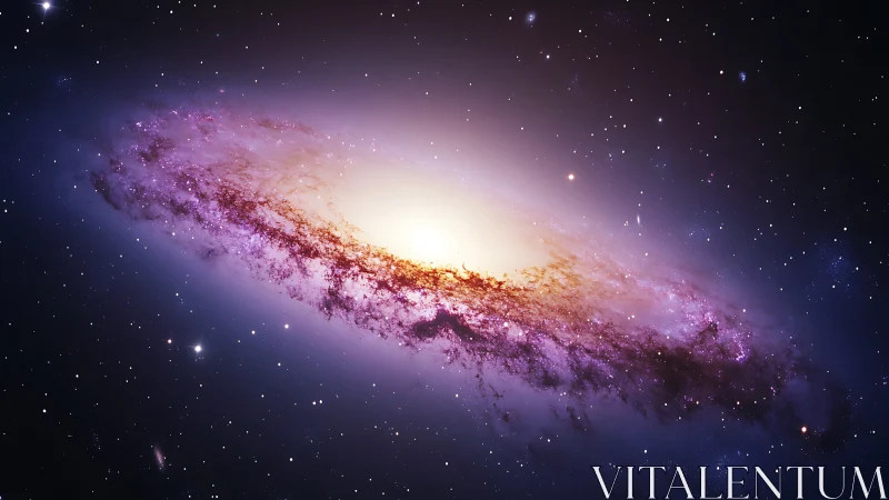 Spiral galaxy core glowing with vivid violet dust clouds.