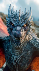 Fierce dragon guardian meets your gaze in bright daylight