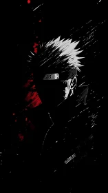 Monochrome ninja silhouette employs high contrast lighting