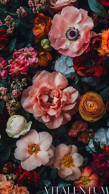 Floral Arrangement Against Dark Background.