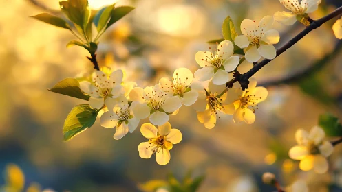 Spring Blossoms Backlit by Golden Sunlight.