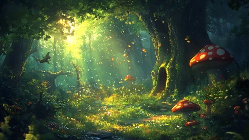 Bioluminescent Forest Clearing with Glowing Mushrooms