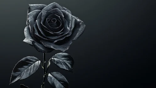 Matte black rose rendered with micro-droplet specular highlights
