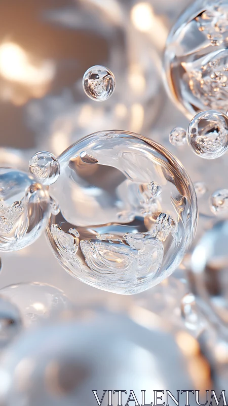 3D translucent bubbles in luminous abstract macro composition.