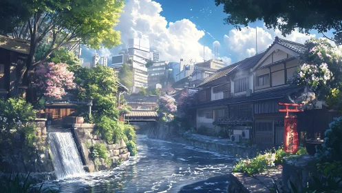 Sunlit riverside alley unites vernacular wooden houses and towers