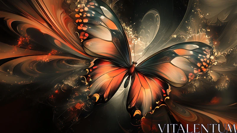 Radiant fractal butterfly unfolds in swirling ember light