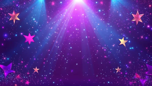 Neon stars cascading through radiant purple starlight.