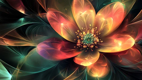 Luminous fractal flower glowing with warm radiant colors.