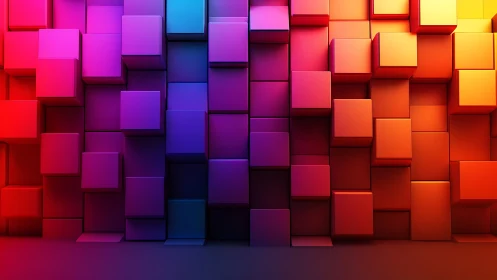 Color-shifting cube wall glowing with playful depth and light.