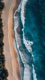 Shoreline symmetry with rolling aqua waves from above.