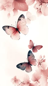 Soft pink butterflies drift among translucent floral branches