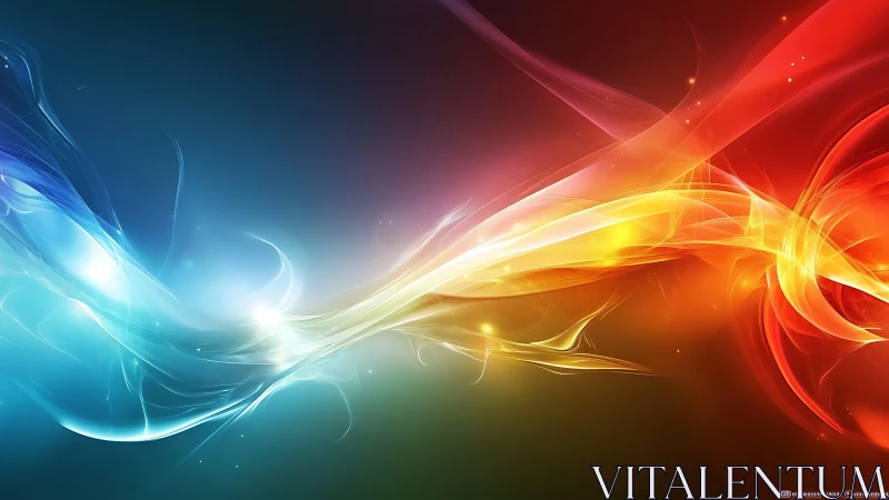 Abstract multicolor light waves on dark gradient background.