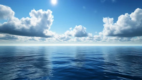 Open ocean horizon under cumulus cloud field at midday.