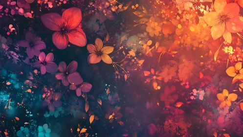 Chromatic Floral Gradient: Digital Rendering of Flowers Across Spectrum.
