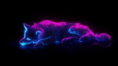 Neon cyan magenta fox silhouette rendered in luminous lines.