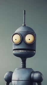 Curious cartoon robot gazes ahead with wide, playful eyes
