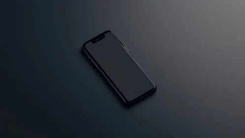 Smartphone with notched display rendered on neutral gradient surface with minimal lighting