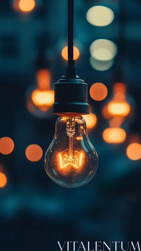 Warm tungsten filament bulb with shallow depth of field bokeh