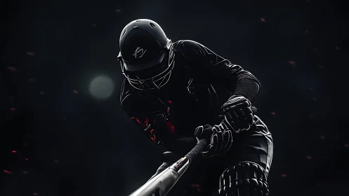 Low-key digital painting of armored cricket batter mid-swing