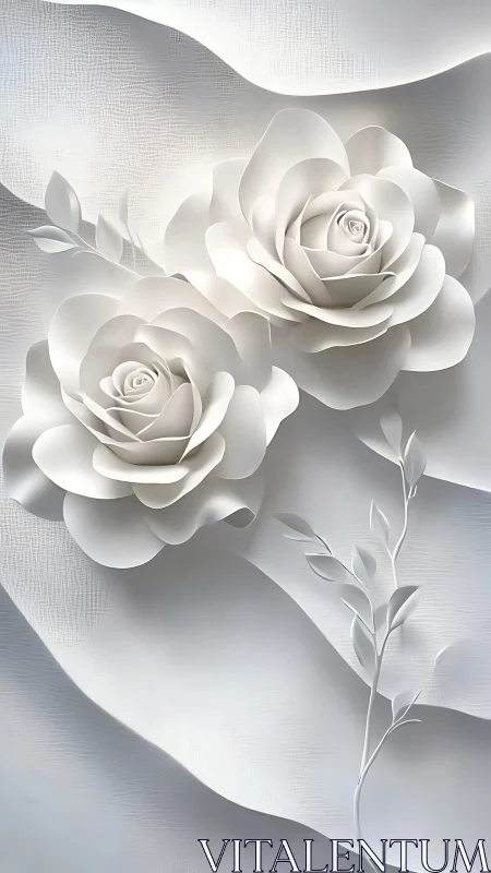 White paper roses on layered sculpted backdrop.