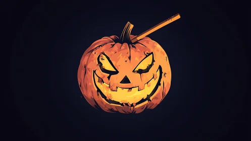 Glowing jack-o-lantern grins brightly against deep night sky