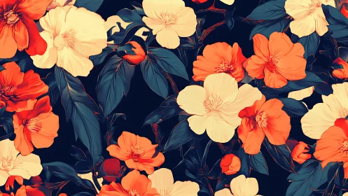 Vibrant Floral Garden Against Deep Navy. Blooming Abundance.