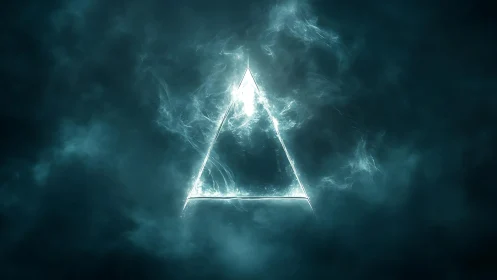 Glowing Triangle in Mystical Fog, Digital Abstract Art.