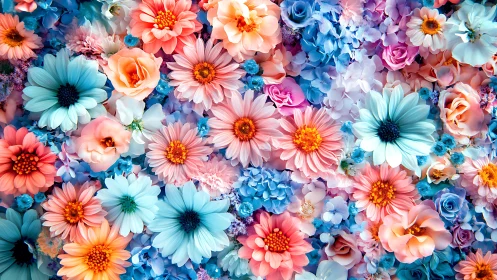 Chromatic Flower Explosion: Rainbow Petals Dance in Symphonic Blooms.