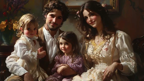 Victorian style family portrait rendered in high detail brushwork