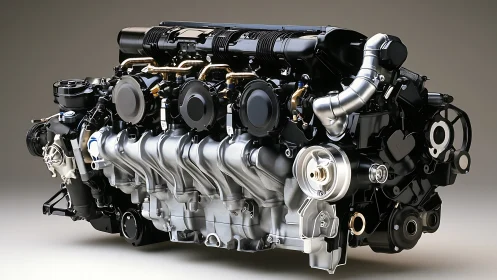 High detail V8 automotive engine rendered in studio light