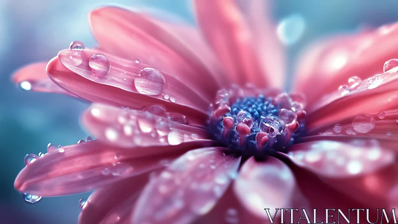 Dewlit pink petals cradle a sapphire bloom at sunrise.