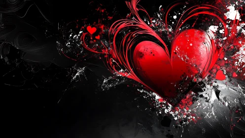Crimson heart bursts through darkness with swirling energy