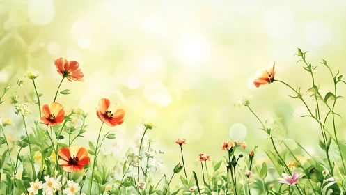 Wildflowers Blooming in Golden Sunlight and Summer Breeze