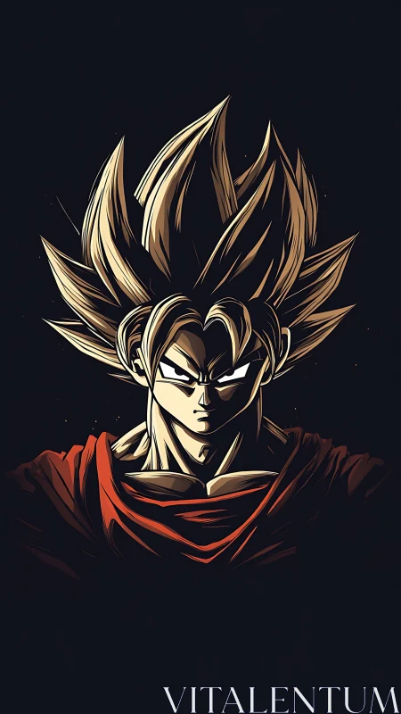 Stylized anime warrior portrait on dark minimal background.