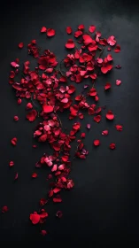 Cascading Rose Petals Against Shadowed Slate.