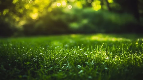 Lush Green Grass With Sunlight in Soft Focus Nature Photography.