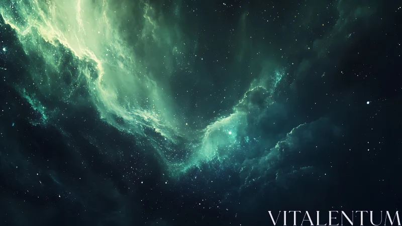 Gentle emerald nebula cradling distant starlight in silence.