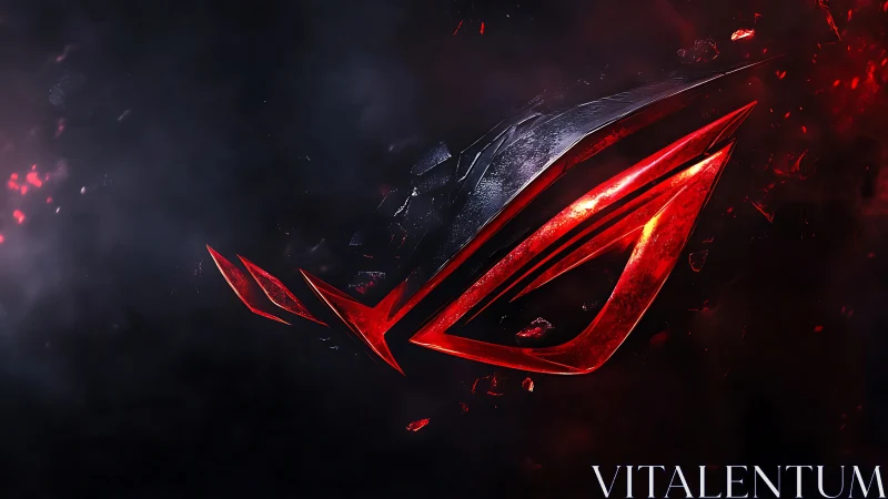 Fragmented crimson emblem in high-contrast digital plasma field.