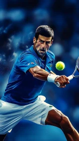 Forehand comet slices through neon blue tennis twilight