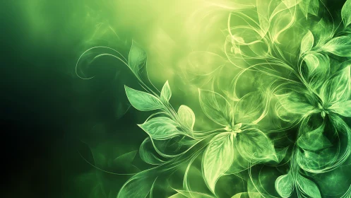 Luminous leaf whorls swirling through emerald dreamlight.