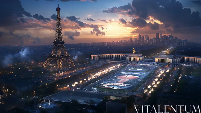 Paris Olympic Stadium Complex at Twilight.